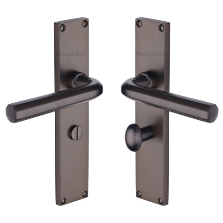 Heritage Brass Door Furniture Matt Bronze / Bathroom Lock Handles Heritage Brass - Octave Bathroom Set Door Handle on 200mm Plate Matt Bronze finish