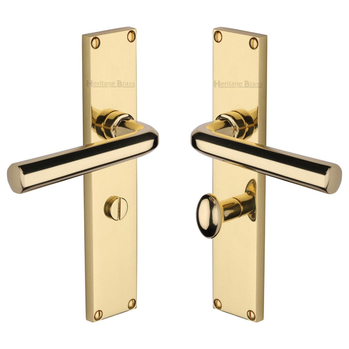 Heritage Brass Door Furniture Polished Brass / Bathroom Lock Handles Heritage Brass - Octave Bathroom Set Door Handle on 200mm Plate Polished Brass finish
