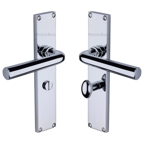 Heritage Brass Door Furniture Polished Chrome / Bathroom Lock Handles Heritage Brass - Octave Bathroom Set Door Handle on 200mm Plate Polished Chrome finish