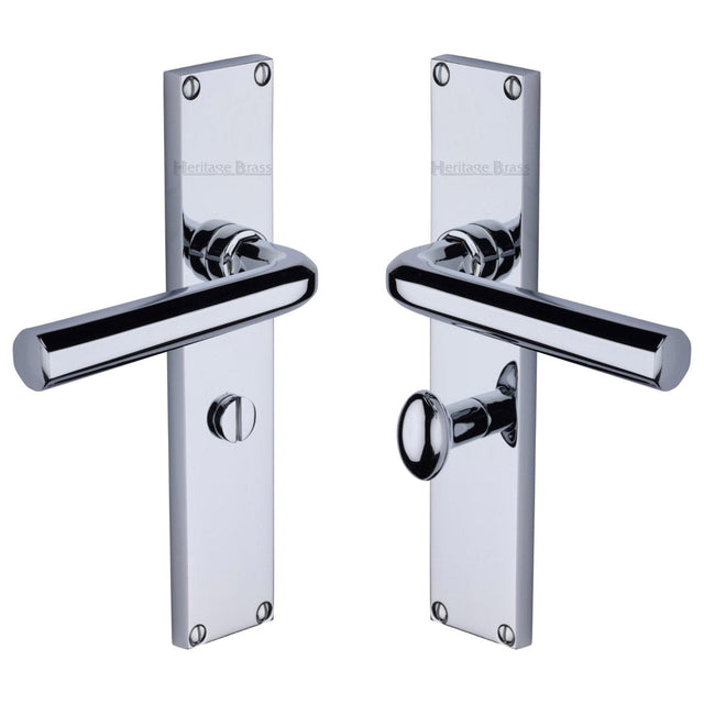 Heritage Brass Door Furniture Polished Chrome / Bathroom Lock Handles Heritage Brass - Octave Bathroom Set Door Handle on 200mm Plate Polished Chrome finish