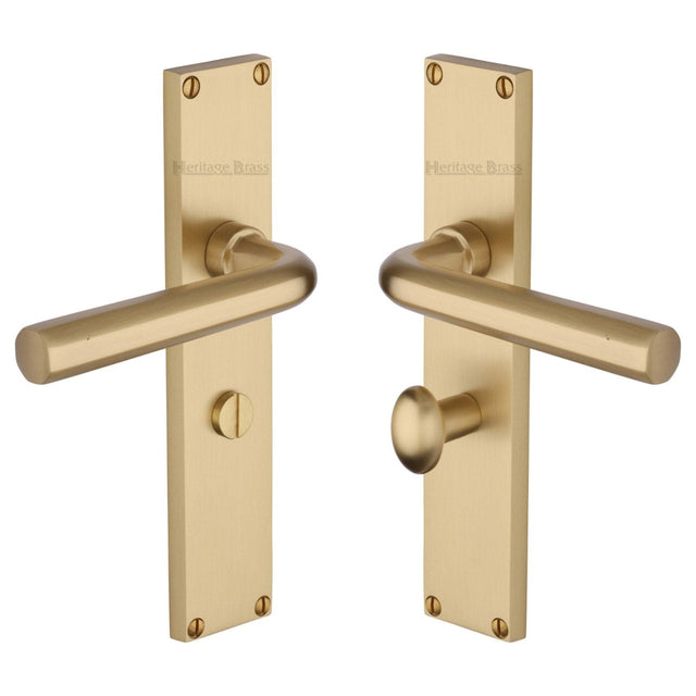Heritage Brass Door Furniture Satin Brass / Bathroom Lock Handles Heritage Brass - Octave Bathroom Set Door Handle on 200mm Plate Satin Brass finish