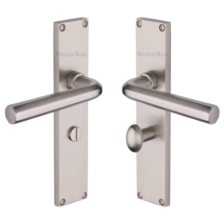 Heritage Brass Door Furniture Satin Nickel / Bathroom Lock Handles Heritage Brass - Octave Bathroom Set Door Handle on 200mm Plate Satin Nickel finish