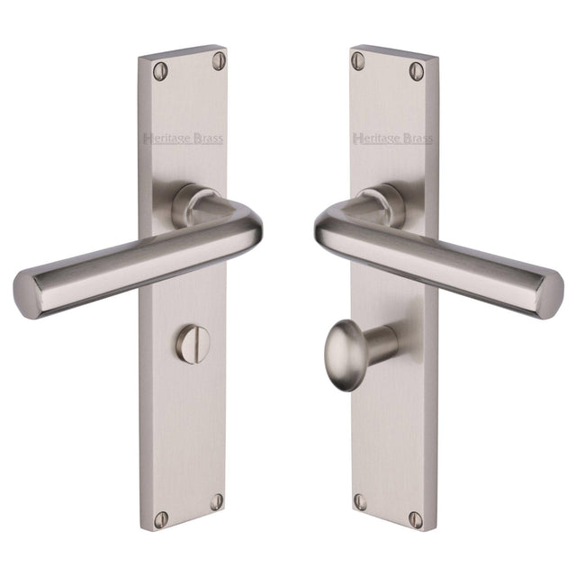 Heritage Brass Door Furniture Satin Nickel / Bathroom Lock Handles Heritage Brass - Octave Bathroom Set Door Handle on 200mm Plate Satin Nickel finish