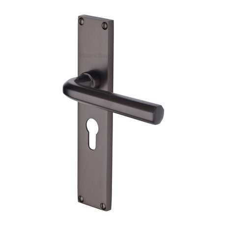 Heritage Brass Door Furniture Matt Bronze / Euro Profile Lock Handles Heritage Brass - Octave Euro Profile Door Handle on 200mm Plate Matt Bronze finish