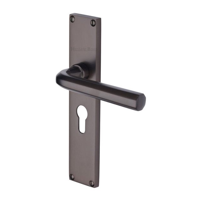 Heritage Brass Door Furniture Matt Bronze / Euro Profile Lock Handles Heritage Brass - Octave Euro Profile Door Handle on 200mm Plate Matt Bronze finish