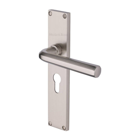 Heritage Brass Door Furniture Satin Nickel / Euro Profile Lock Handles Heritage Brass - Octave Euro Profile Door Handle on 200mm Plate Satin Nickel finish