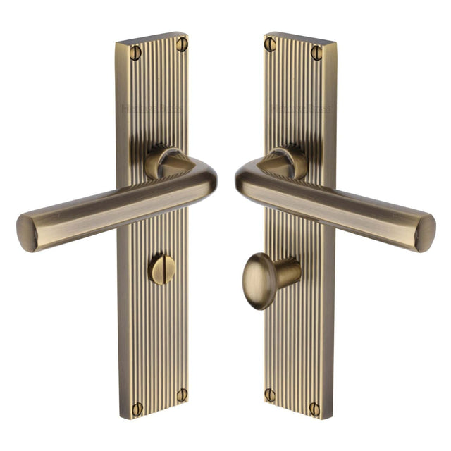Heritage Brass Door Furniture Antique Brass / Bathroom Lock Handles Heritage Brass - Octave Reeded Bathroom Set Antique Brass finish