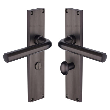 Heritage Brass Door Furniture Matt Bronze / Bathroom Lock Handles Heritage Brass - Octave Reeded Bathroom Set Matt Bronze finish