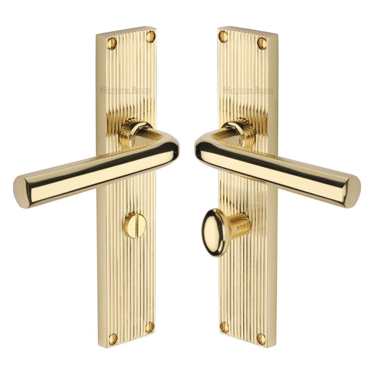 Heritage Brass Door Furniture Polished Brass / Bathroom Lock Handles Heritage Brass - Octave Reeded Bathroom Set Polished Brass finish