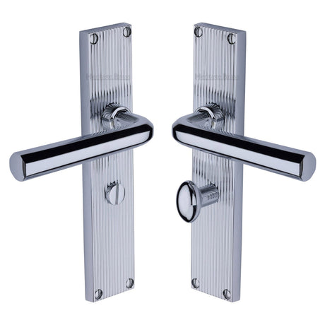 Heritage Brass Door Furniture Polished Chrome / Bathroom Lock Handles Heritage Brass - Octave Reeded Bathroom set Polished Chrome finish