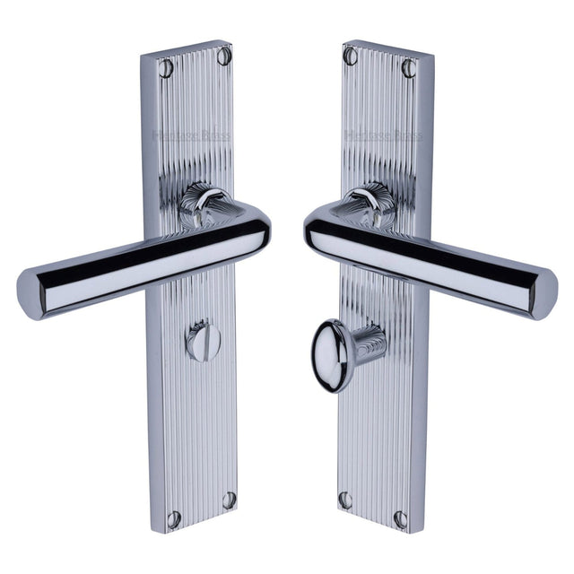Heritage Brass Door Furniture Polished Chrome / Bathroom Lock Handles Heritage Brass - Octave Reeded Bathroom set Polished Chrome finish