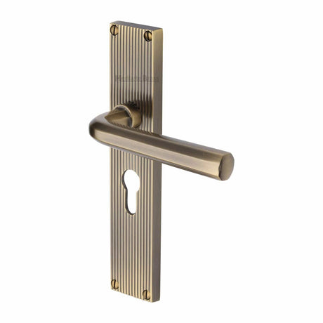 Heritage Brass Door Furniture Antique Brass / Euro Profile Lock Handles Heritage Brass - Octave Reeded Europrofile Antique Brass finish
