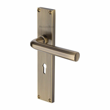 Heritage Brass Door Furniture Antique Brass / Std. Lock Handles Heritage Brass - Octave Reeded Lever Lock Antique Brass finish