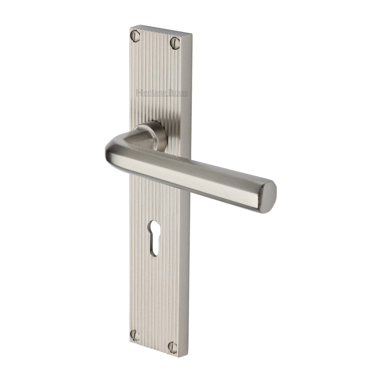 Heritage Brass Door Furniture Satin Nickel / Std. Lock Handles Heritage Brass - Octave Reeded Lever Lock Satin Nickel finish