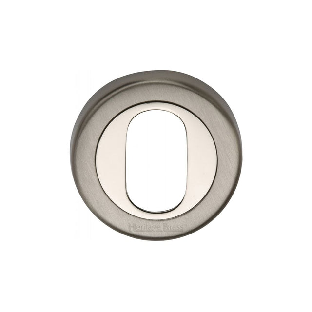 Heritage Brass Door Furniture Mercury Dual Finish,Satin Nickel and Polished Nickel / Oval Profile Escutcheons Heritage Brass - Oval Profile Cylinder Escutcheon Mercury Finish