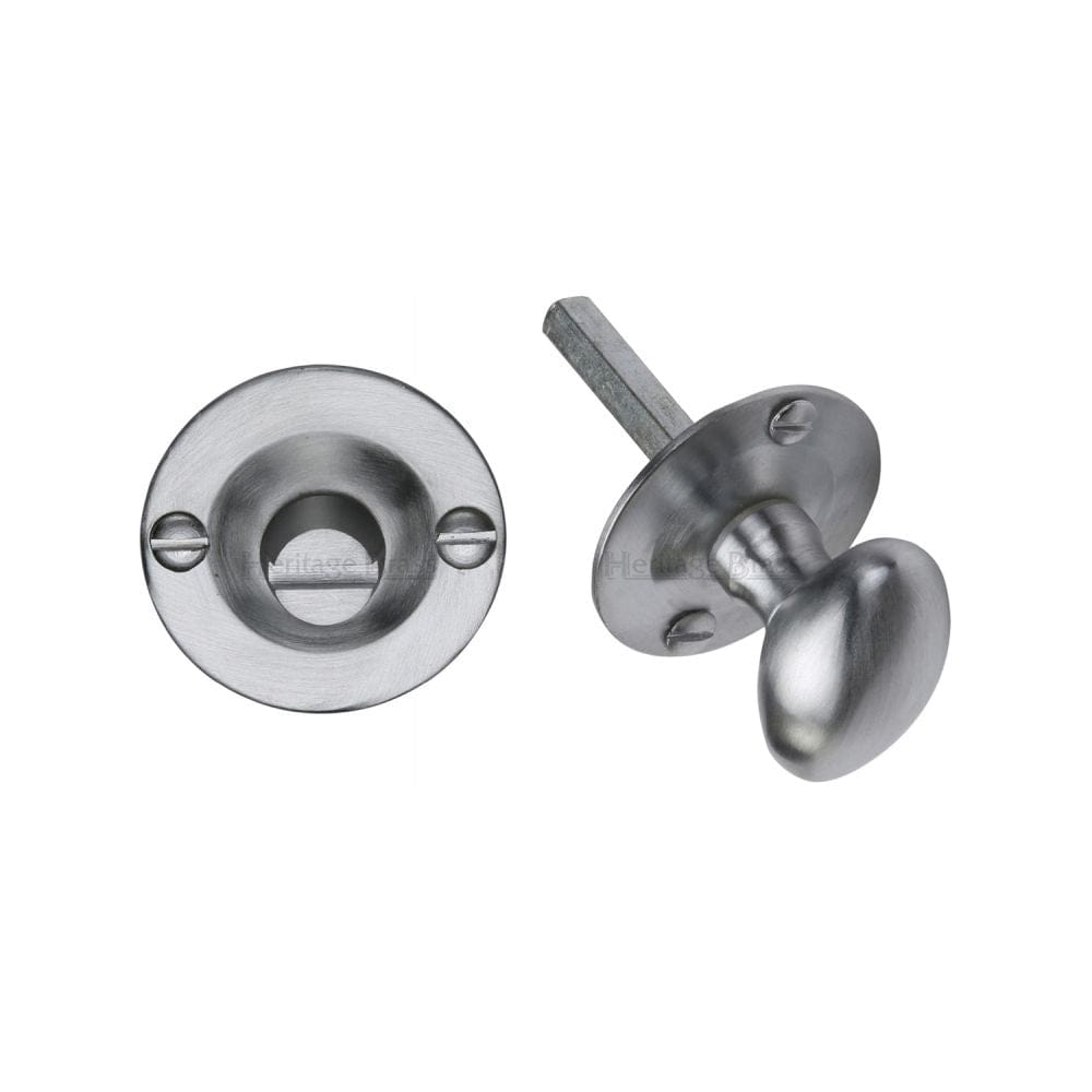 Heritage Brass Door Furniture Satin Chrome / No Heritage Brass - Oval turn with release Satin Chrome Finish
