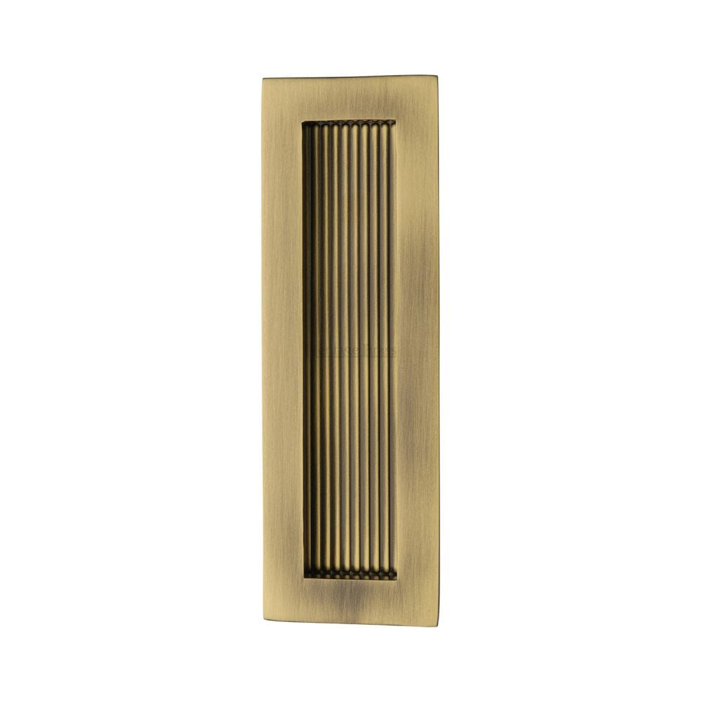 Heritage Brass Door Furniture Antique Brass / Flush Handle / Rectangular Heritage Brass - Reeded Rectangular Flush Pull 175 x 58mm Antique Brass Finish