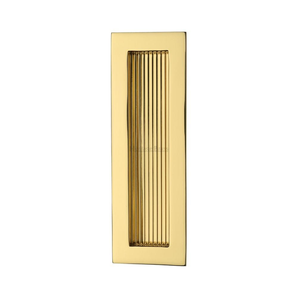 Heritage Brass Door Furniture Polished Brass / Flush Handle / Rectangular Heritage Brass - Reeded Rectangular Flush Pull 175 x 58mm Polished Brass Finish