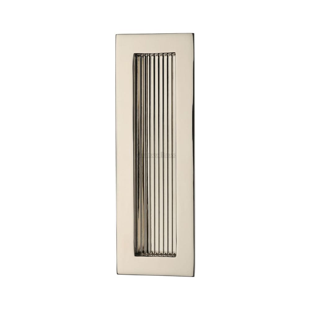 Heritage Brass Door Furniture Polished Nickel / Flush Handle / Rectangular Heritage Brass - Reeded Rectangular Flush Pull 175 x 58mm Polished Nickel Finish