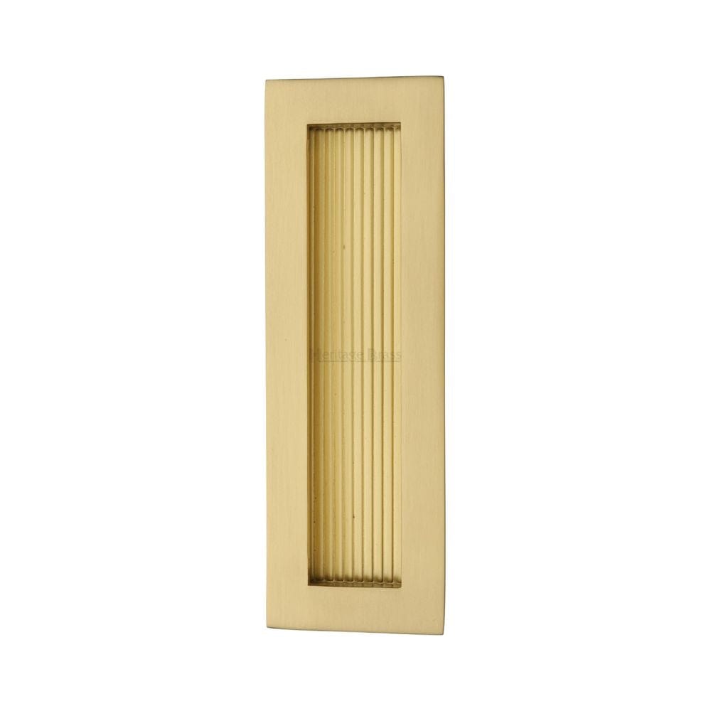 Heritage Brass Door Furniture Satin Brass / Flush Handle / Rectangular Heritage Brass - Reeded Rectangular Flush Pull 175 x 58mm Satin Brass Finish