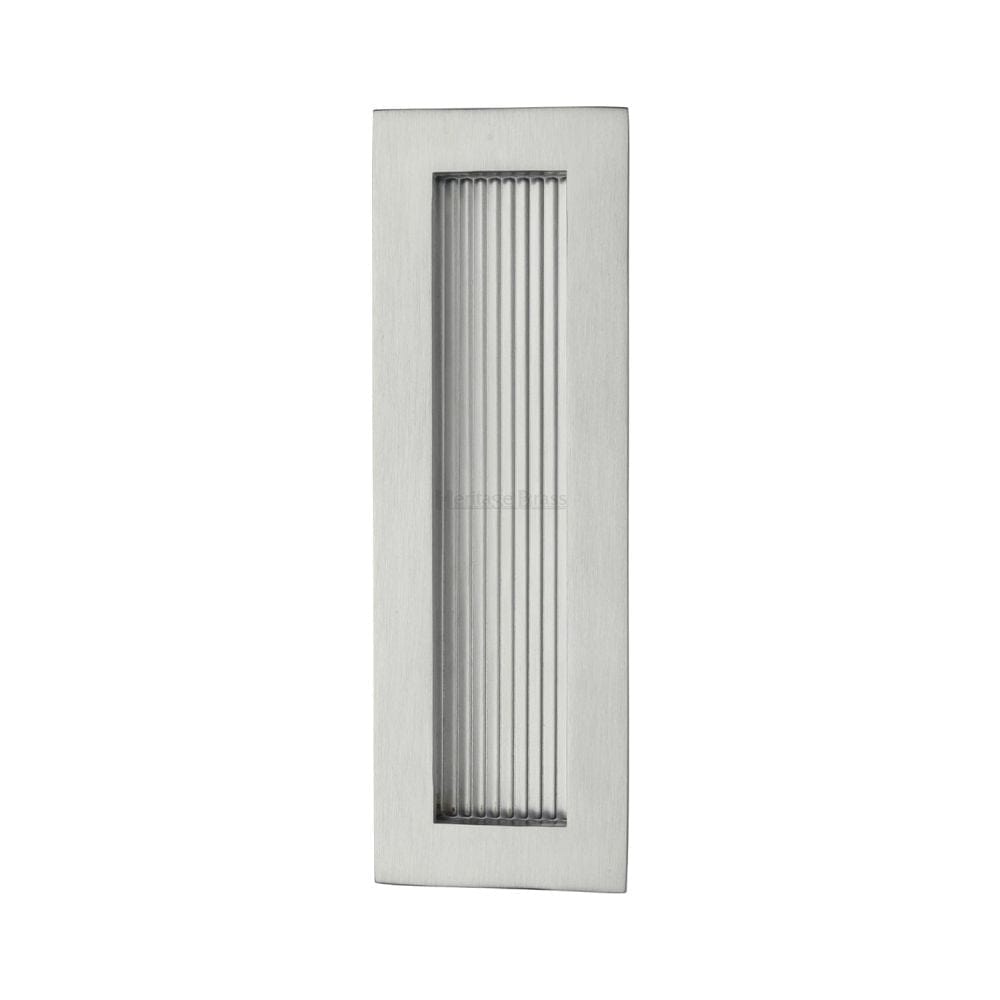 Heritage Brass Door Furniture Satin Chrome / Flush Handle / Rectangular Heritage Brass - Reeded Rectangular Flush Pull 175 x 58mm Satin Chrome Finish