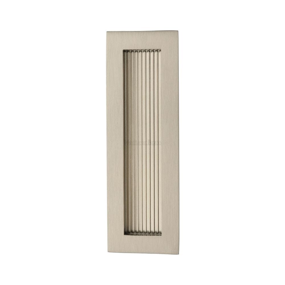 Heritage Brass Door Furniture Satin Nickel / Flush Handle / Rectangular Heritage Brass - Reeded Rectangular Flush Pull 175 x 58mm Satin Nickel Finish