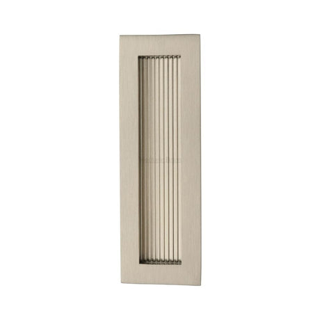 Heritage Brass Door Furniture Satin Nickel / Flush Handle / Rectangular Heritage Brass - Reeded Rectangular Flush Pull 175 x 58mm Satin Nickel Finish