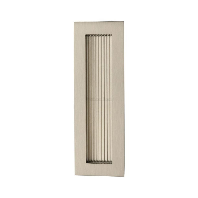 Heritage Brass Door Furniture Satin Nickel / Flush Handle / Rectangular Heritage Brass - Reeded Rectangular Flush Pull 175 x 58mm Satin Nickel Finish
