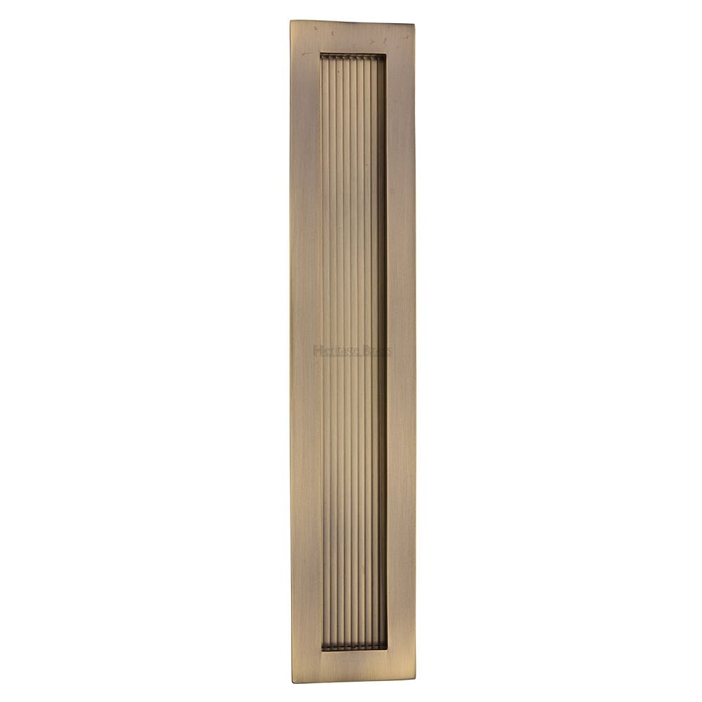 Heritage Brass Door Furniture Antique Brass / Flush Handle / Rectangular Heritage Brass - Reeded Rectangular Flush Pull 300 x 58mm Antique Brass Finish