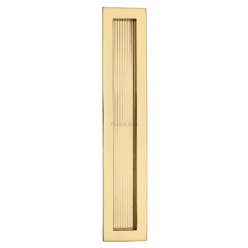 Heritage Brass Door Furniture Polished Brass / Flush Handle / Rectangular Heritage Brass - Reeded Rectangular Flush Pull 300 x 58mm Polished Brass Finish
