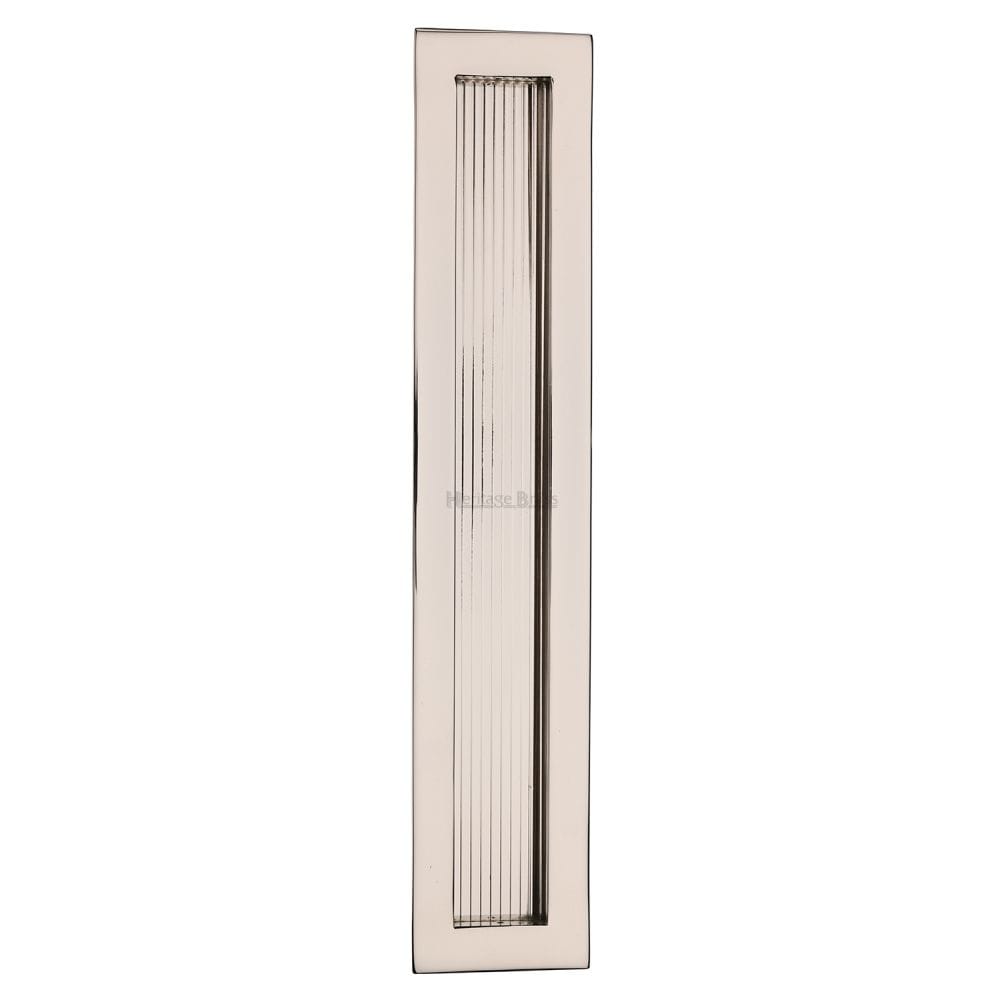 Heritage Brass Door Furniture Polished Nickel / Flush Handle / Rectangular Heritage Brass - Reeded Rectangular Flush Pull 300 x 58mm Polished Nickel Finish