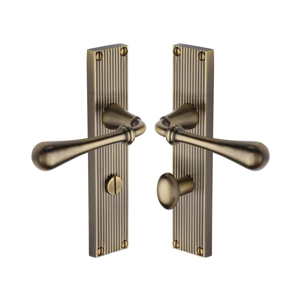 Heritage Brass Door Furniture Antique Brass / Bathroom Lock Handles Heritage Brass - Roma Reeded Bathroom set Antique Brass finish