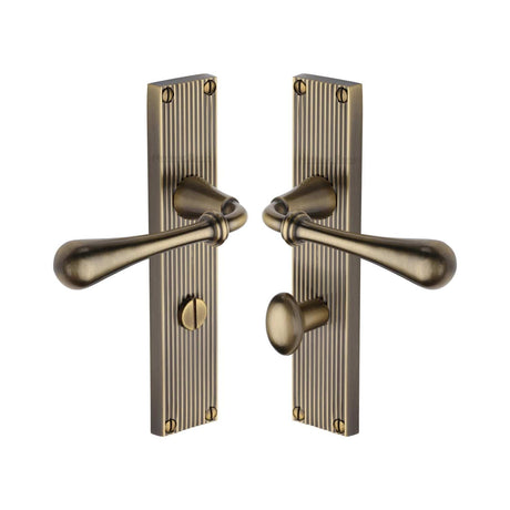 Heritage Brass Door Furniture Antique Brass / Bathroom Lock Handles Heritage Brass - Roma Reeded Bathroom set Antique Brass finish