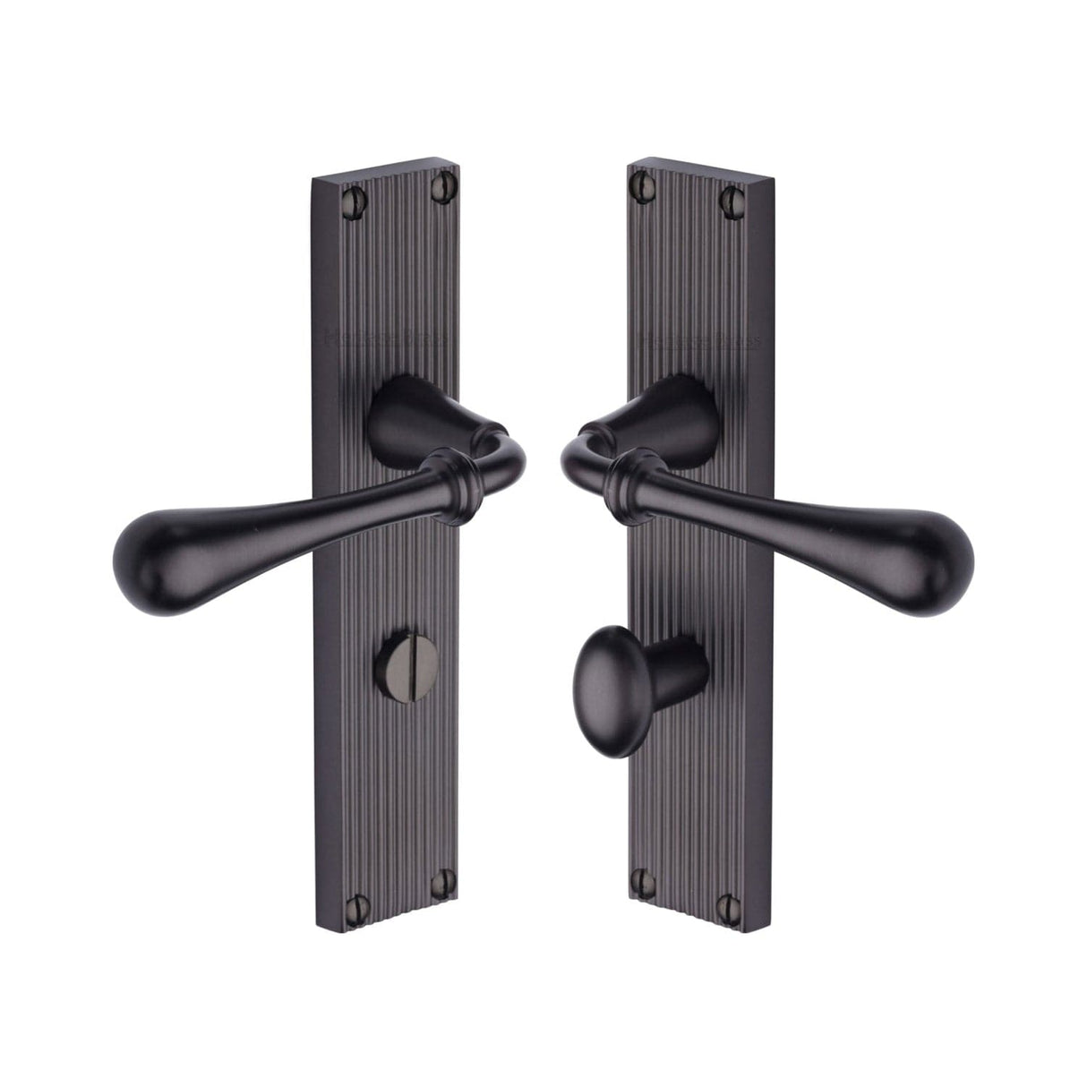 Heritage Brass Door Furniture Matt Bronze / Bathroom Lock Handles Heritage Brass - Roma Reeded Bathroom set Matt Bronze finish
