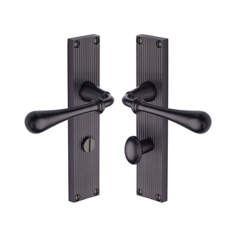 Heritage Brass Door Furniture Matt Bronze / Bathroom Lock Handles Heritage Brass - Roma Reeded Bathroom set Matt Bronze finish