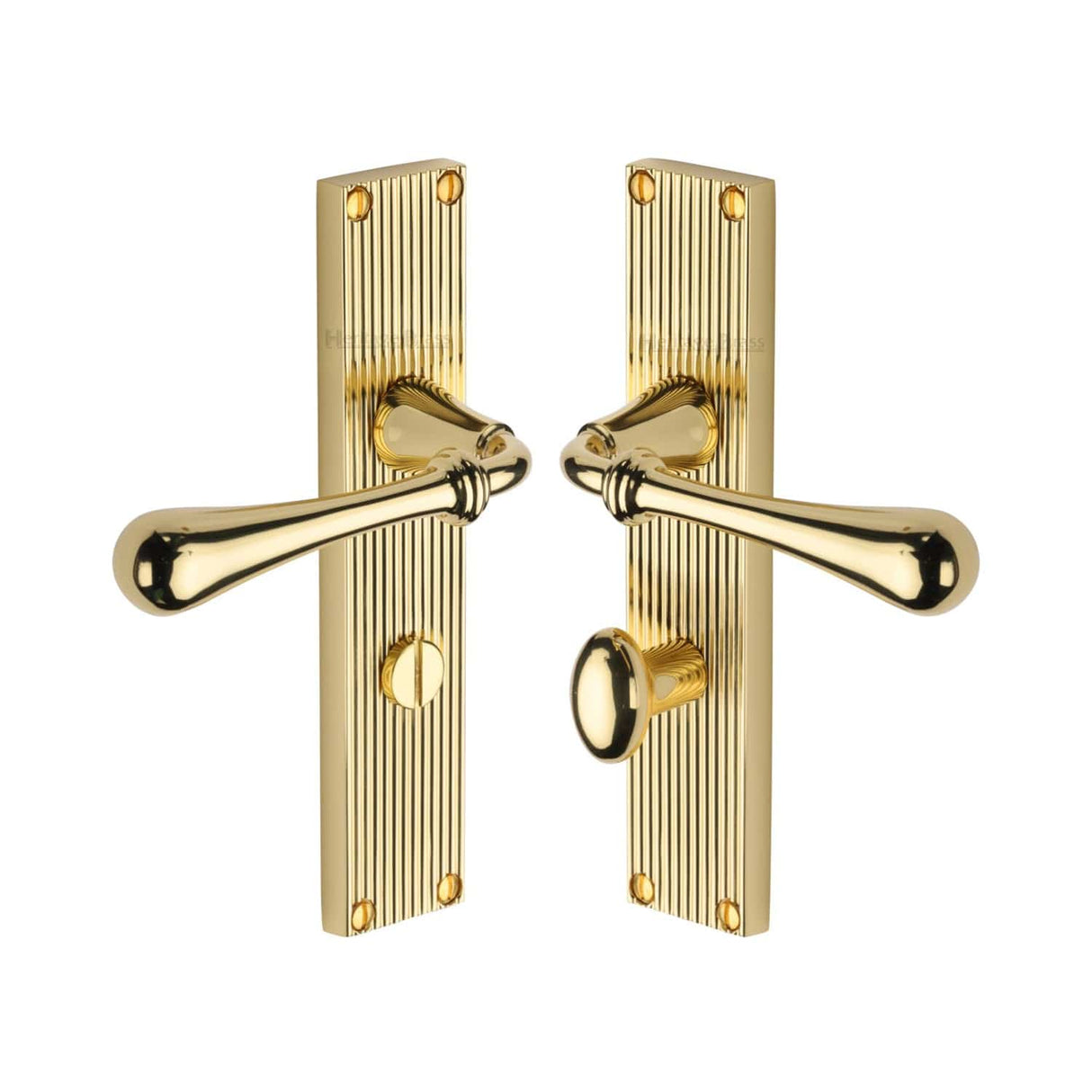 Heritage Brass Door Furniture Polished Brass / Bathroom Lock Handles Heritage Brass - Roma Reeded Bathroom set Polished Brass finish