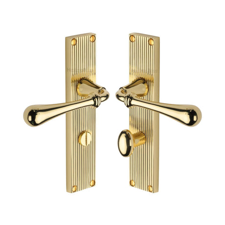 Heritage Brass Door Furniture Polished Brass / Bathroom Lock Handles Heritage Brass - Roma Reeded Bathroom set Polished Brass finish