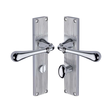 Heritage Brass Door Furniture Polished Chrome / Bathroom Lock Handles Heritage Brass - Roma Reeded Bathroom set Polished Chrome finish