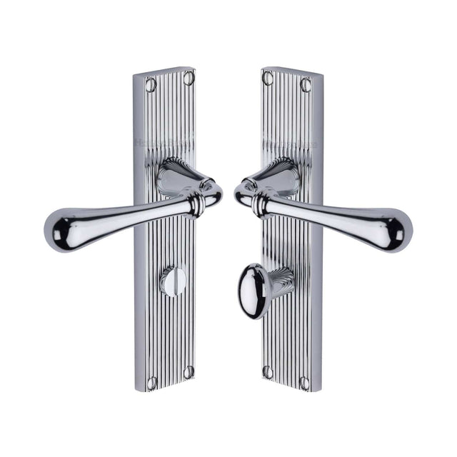 Heritage Brass Door Furniture Polished Chrome / Bathroom Lock Handles Heritage Brass - Roma Reeded Bathroom set Polished Chrome finish