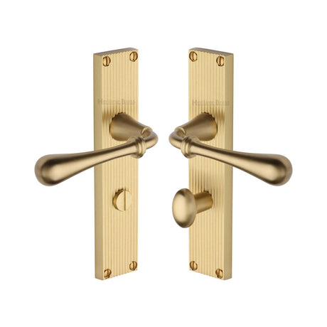 Heritage Brass Door Furniture Satin Brass / Bathroom Lock Handles Heritage Brass - Roma Reeded Bathroom set Satin Brass finish