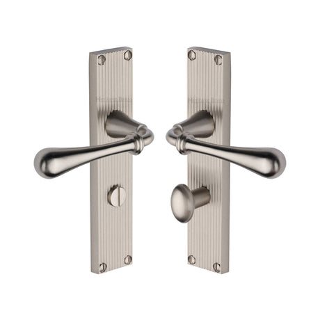 Heritage Brass Door Furniture Satin Nickel / Bathroom Lock Handles Heritage Brass - Roma Reeded Bathroom set Satin Nickel finish