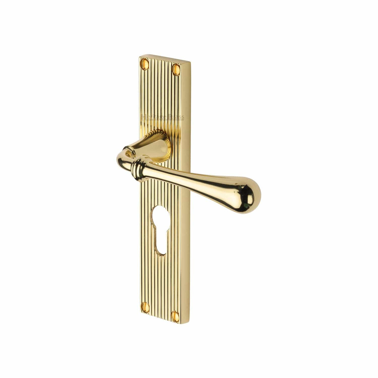 Heritage Brass Door Furniture Polished Brass / Euro Profile Lock Handles Heritage Brass - Roma Reeded Euro Profile Polished Brass finish