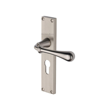 Heritage Brass Door Furniture Satin Nickel / Euro Profile Lock Handles Heritage Brass - Roma Reeded Euro Profile Satin Nickel finish