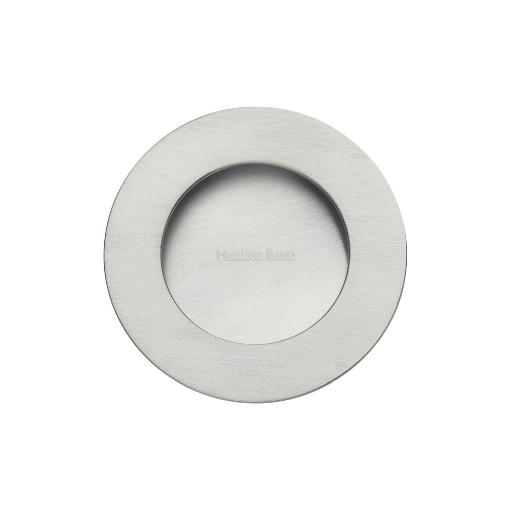 Heritage Brass Door Furniture Satin Chrome / Flush Handle / Round Heritage Brass - Round Flush Pull Satin Chrome Finish