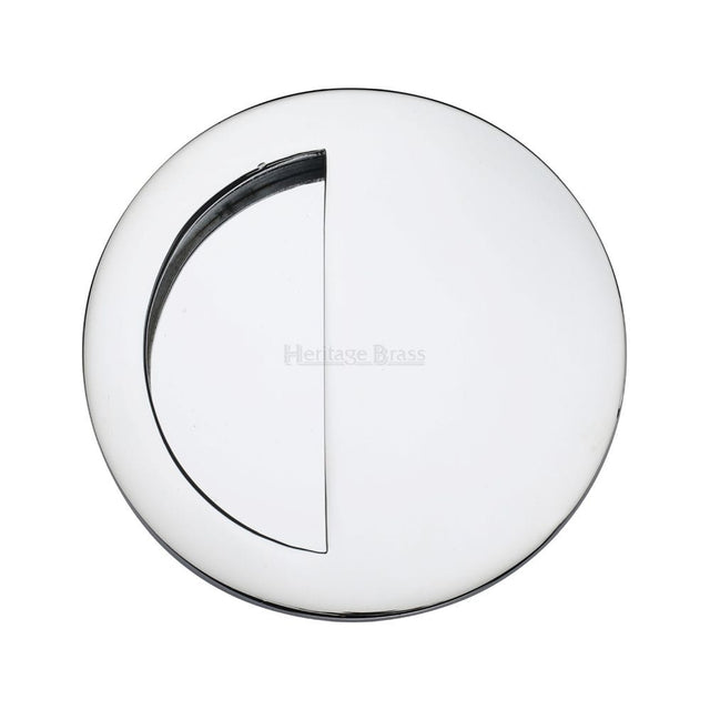 Heritage Brass Door Furniture Polished Chrome / Flush Handle / Round Heritage Brass - Round Half Moon Flush Pull Polished Chrome Finish