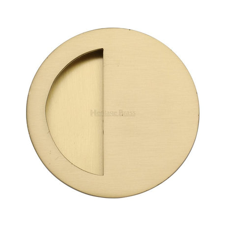 Heritage Brass Door Furniture Satin Brass / Flush Handle / Round Heritage Brass - Round Half Moon Flush Pull Satin Brass Finish