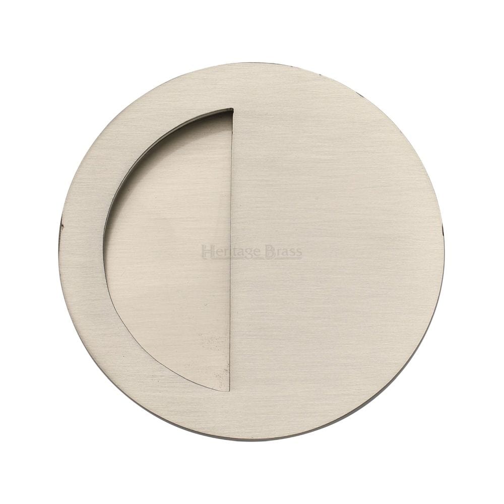 Heritage Brass Door Furniture Satin Nickel / Flush Handle / Round Heritage Brass - Round Half Moon Flush Pull Satin Nickel Finish