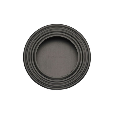 Heritage Brass Door Furniture Matt Bronze / Flush Handle / Round Heritage Brass - Round Reeded Flush Pull Matt Bronze Finish