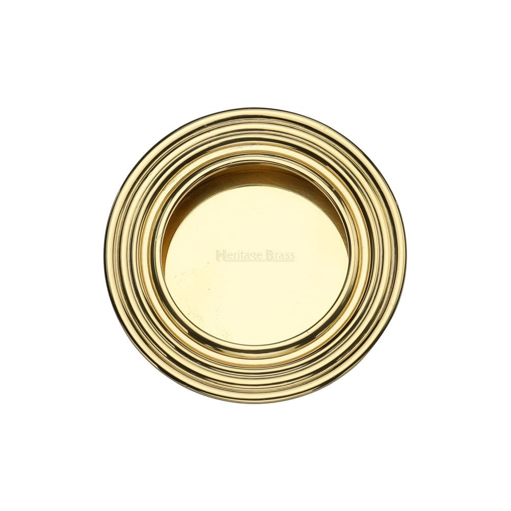 Heritage Brass Door Furniture Polished Brass / Flush Handle / Round Heritage Brass - Round Reeded Flush Pull Polished Brass Finish