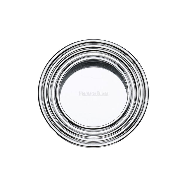 Heritage Brass Door Furniture Polished Chrome / Flush Handle / Round Heritage Brass - Round Reeded Flush Pull Polished Chrome Finish